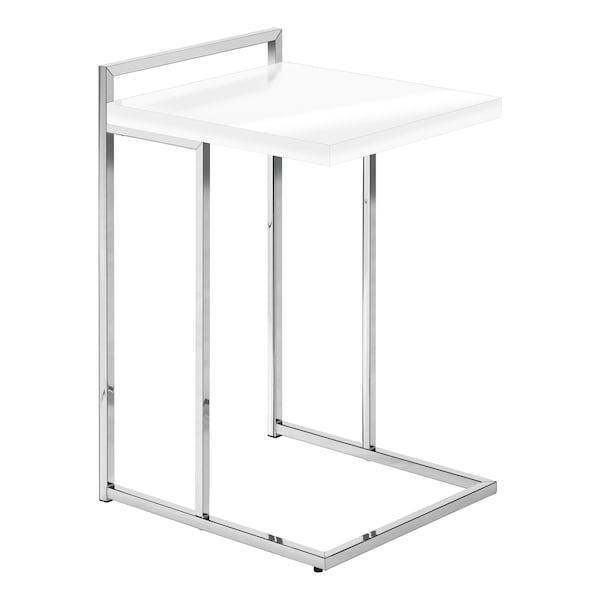 Accent Table, C-shaped, End, Side, Snack, Living Room, Bedroom, Metal, Glossy White, Chrome